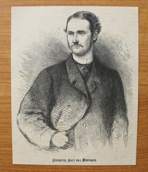 Holzstich Kronprinz Karl von Dänemark 1866 Portrait